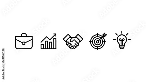 Business icons set of concepts in a row.