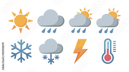 Set of weather icons depicting different weather conditions.