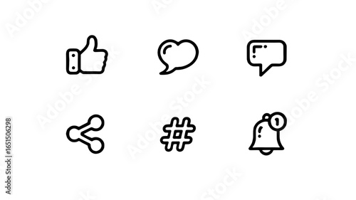 Six social media icons isolated on a plain backdrop, perfect for interface or marketing materials.