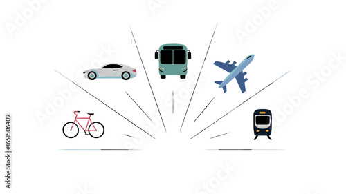 Various modes of transport arranged around a central focal point.