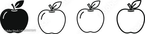 apple icon set, fruit silhouette, outline apple design, black and white fruit graphic, healthy food symbol, minimalist fruit illustration, organic produce icon
