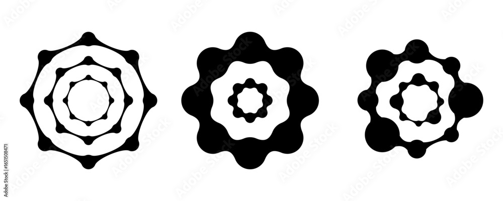 Obraz premium Organic molecules structure, metaball connected dots. Connection logo set, tech fluids
