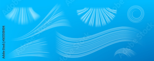 Air conditioner wind flow effect. Cool fresh air on light blue background, ac fresh cold breeze