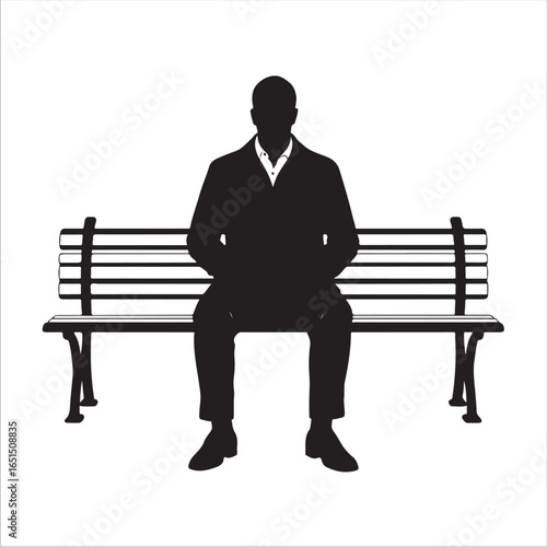 Silhouette of a Man Seated on a Park Bench Contemplative Figure Amidst Serene Urban Solitude Timeless Image