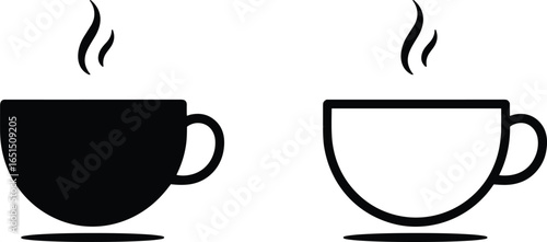 coffee cup icon, hot beverage, steaming drink, black and white design, silhouette and outline, café symbol, morning coffee, tea cup, warm drink