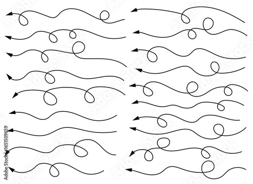 The image shows various wavy lines, each ending with an arrow, suggesting movement or direction. Some lines have loops, adding visual interest to the design.