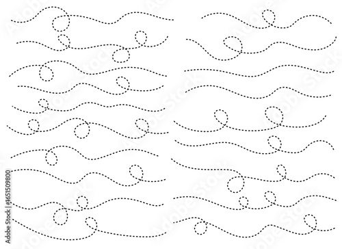 This is a pattern of horizontal, wavy, dashed lines that span across the frame. Some of the lines incorporate looping swirls. The pattern is visually clean.