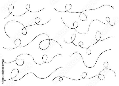 This image features an array of dotted lines, gracefully curving and looping across a clean, white backdrop, creating visually appealing and interesting designs.