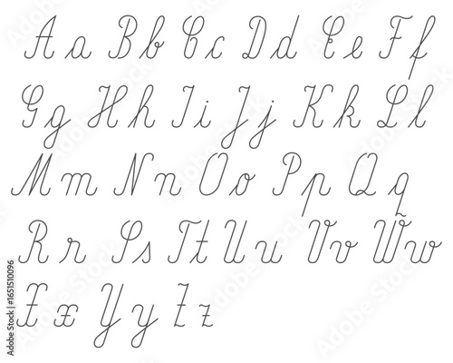 Displaying the entire English alphabet in cursive, with both uppercase and lowercase letters. The cursive font showcases flowing, interconnected strokes, forming a beautiful, elegant set.
