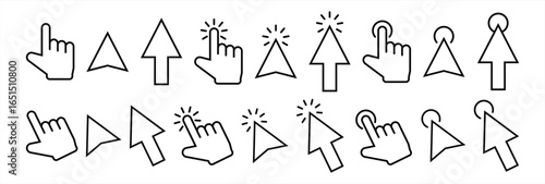 An array of pointer icons, including hands and arrows, showing various ways of selection, interaction, and navigation in digital and graphical user interfaces.