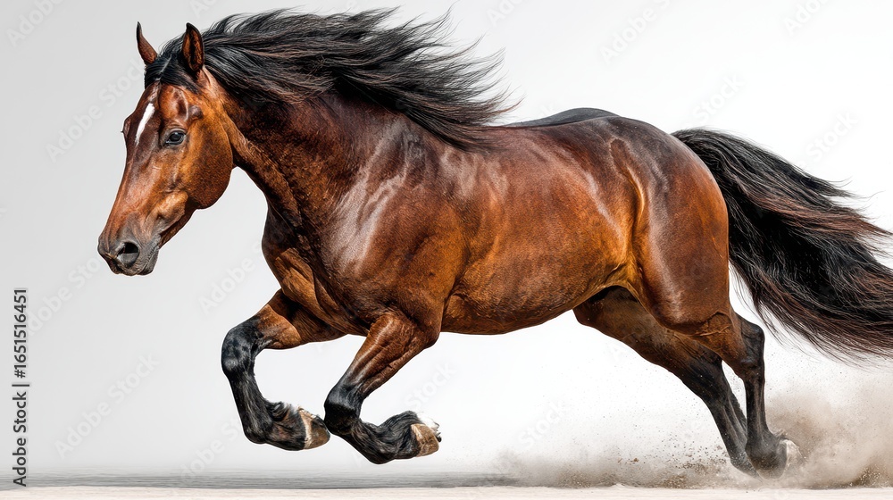 Obraz premium Powerful brown horse running through a sandy area with flowing mane and strong muscles on display