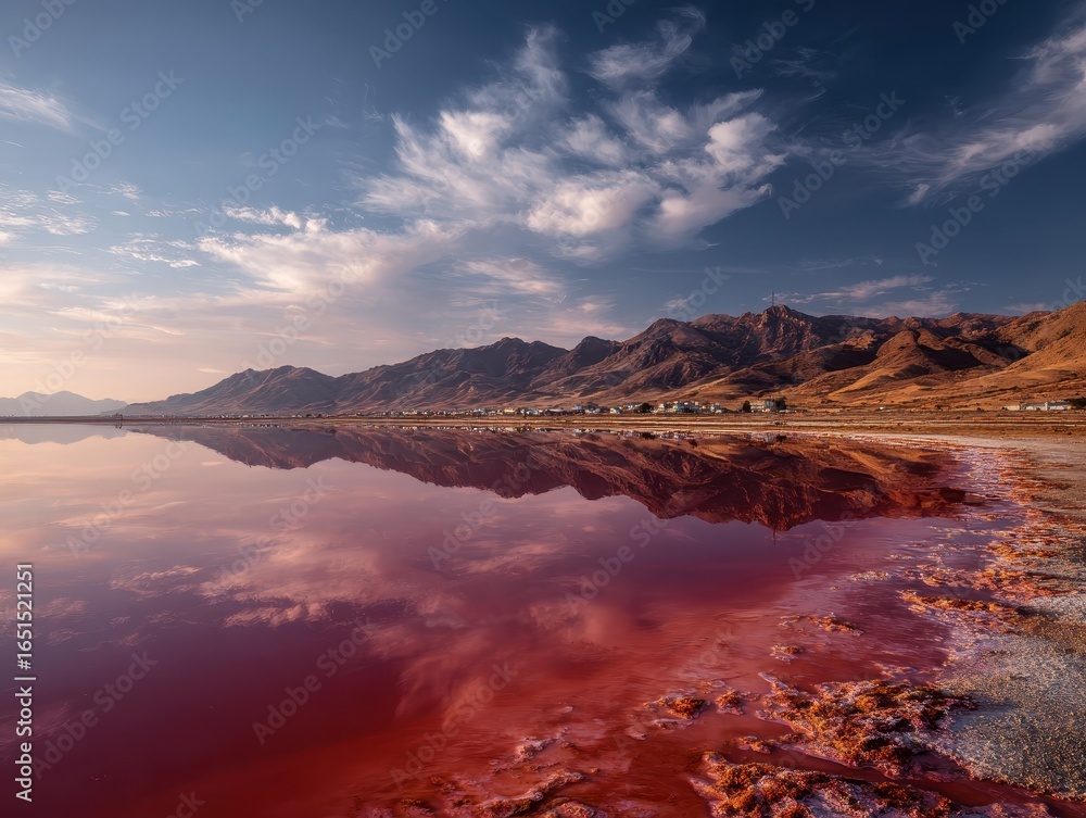 Fototapeta premium Red Salt Lake: A Crimson expanse of Natural Beauty