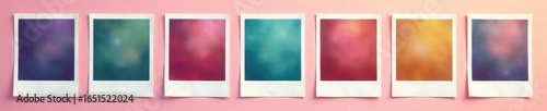 Multiple blank polaroid frames aligned horizontally, isolated , arrangement, design, retro