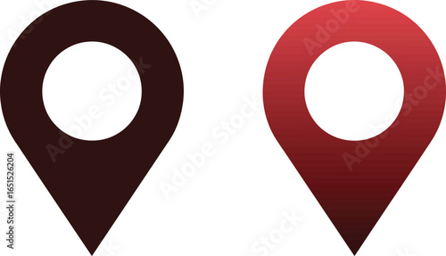 Black and red gradient map location pin icons representing navigation, gps, travel and destination