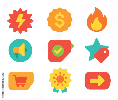 Sale Icon Collection. Flat icon set of sale and promotion badges: flash sale icon, best price badge, hot deal