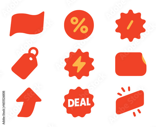 Animated Sale Icons. Flat icon set of animated sale themes: waving banner, spinning percent, pulsing label,