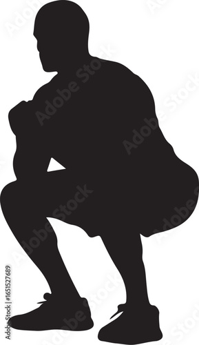 Black silhouette of a man performing a squat exercise fitness