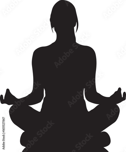 Black silhouette of a person meditating in lotus pose with hands in Gyan Mudra yoga
