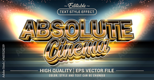 Editable text effect vector “Absolute Cinema” with bold cinematic style. Ideal for movie posters, film events, trailers, and entertainment branding.