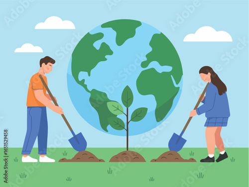 Environmental conservation planting trees for future generation and sustainable development goals vector