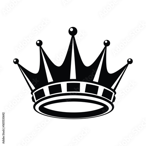 Vector art of black silhouette of a royal crown with jewels and ornate details, isolated on white background