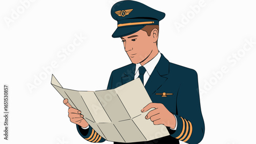 Pilot aviation airplane flight captain navigator map travel professional uniform guidance route