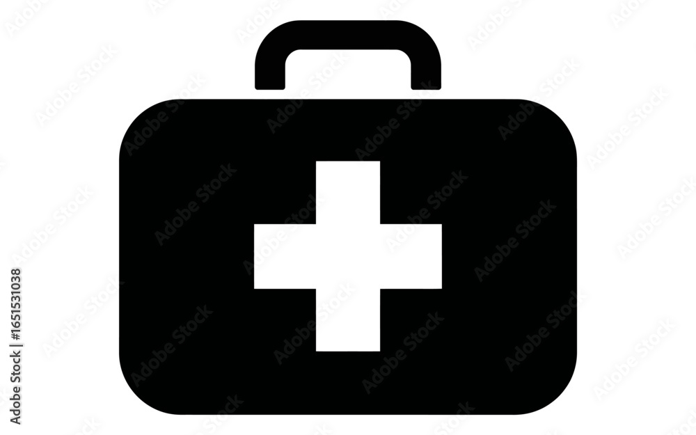 Black and White First Aid Kit Icon for Medical Emergency and Health Care Solutions Depicting Safety and Preparedness for Accidents Black and White First Aid Kit Icon for Medical Emergency and Health Care Solutions Depicting Safety and Preparedness for Accidents