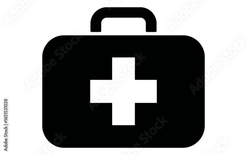 Black and White First Aid Kit Icon for Medical Emergency and Health Care Solutions Depicting Safety and Preparedness for Accidents