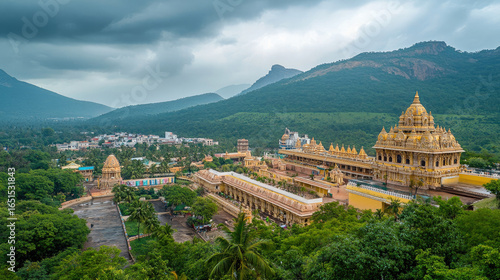 A panoramic shot of the lush hills surrounding Tirupati temple complex