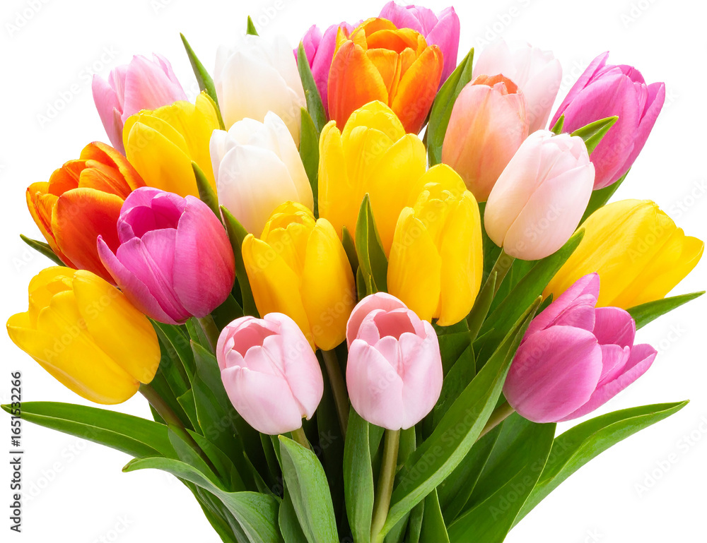 Naklejka premium Cut-Out Tulip Bouquet Mixed Colors (Transparent Background)