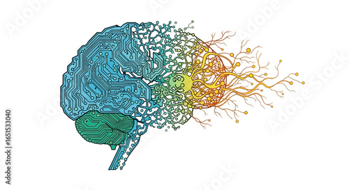 Artificial Intelligence Brain Circuitry With Organic Connections Concept