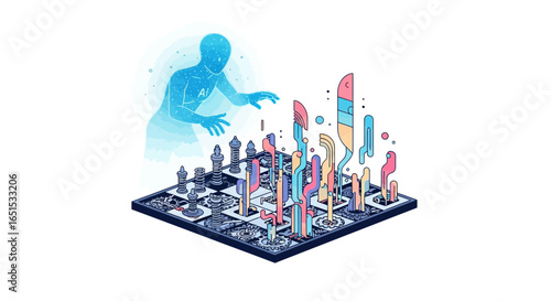 Artificial Intelligence Strategy Game Digital Illustration Isolated On White