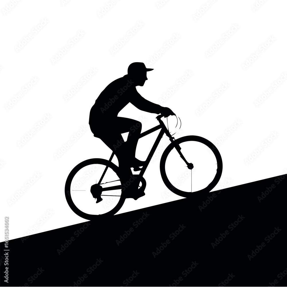 Fototapeta premium Silhouette of cyclist riding bicycle uphill extreme sports cycling adventure fitness ride biking race