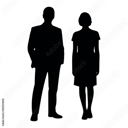 Silhouette vector of man and woman standing together business people couple illustration design 90