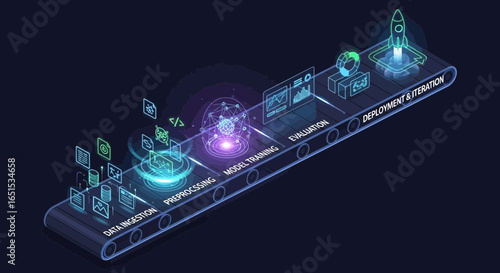 Modern Machine Learning Pipeline Concept with Holographic Elements