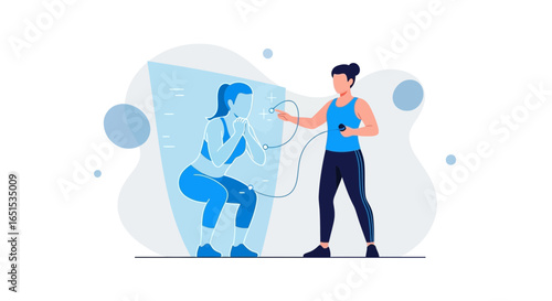 Virtual Fitness Training With Coach Guiding Exercise Routine