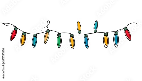 Colorful string of christmas lights in a line.