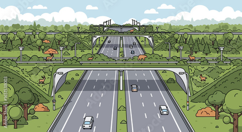 Highway Eco Passage Wildlife Crossing Infrastructure Illustration Design