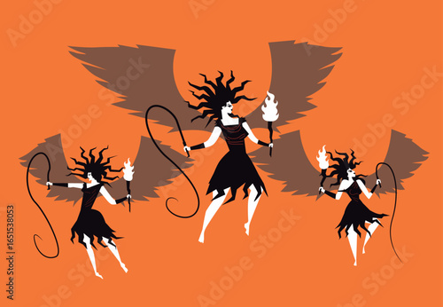 greek mythology furies erinyes flying with their wings