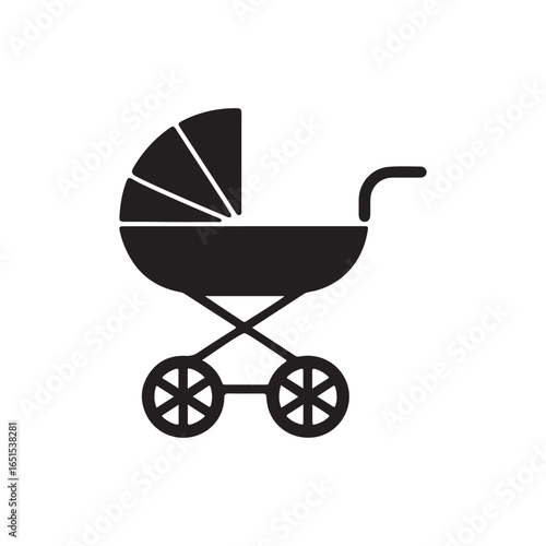Minimalist Baby Stroller Icon – Flat Vector Pram Symbol for Parenting and Childcare Design