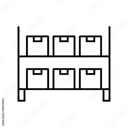 Storage shelf filled with boxes in minimalist line art style  