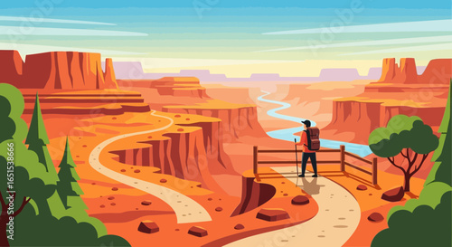 Scenic Canyon Landscape With Hiker Enjoying The Breathtaking View