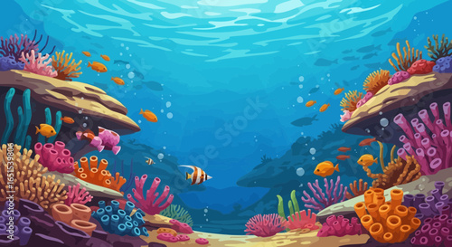 Vibrant Underwater Scene With Coral Reefs And Tropical Fishes