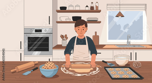 Boy Making Cookies At Home For A Special Occasion Illustration