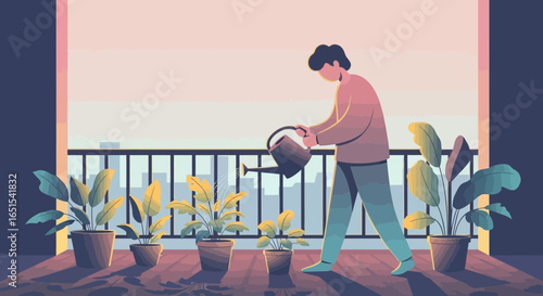 Person Taking Care Of Potted Plants On Balcony At Home