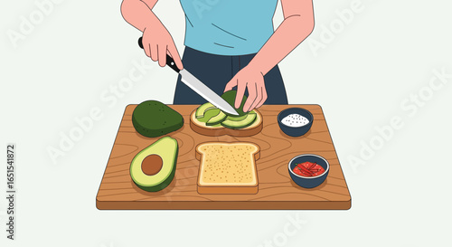 Preparing Avocado Toast Illustration For Healthy Eating Breakfast Scene