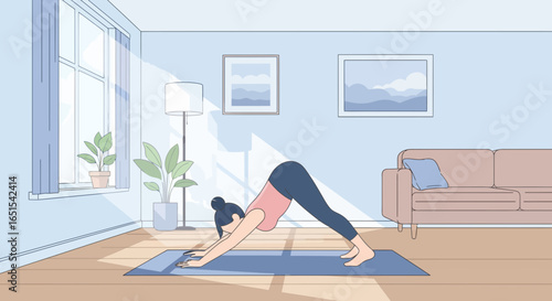 Woman Practicing Yoga Pose At Home For Mental Wellbeing