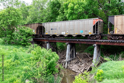 Obraz na plátne Railroad freight cars on wooden trestle in Cloud County, Kansas