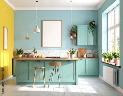 Vibrant, modern kitchen with pops of color