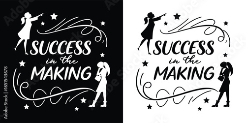 Success in the making quote with figures illustration, black and white